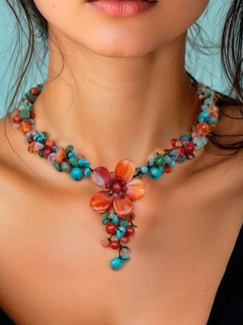 Novica Summer Flower Agate And Carnelian Y Necklace By Nareerat Boho Hippie
